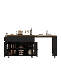 Streamdale Furniture 85.5" Extendable Kitchen Island with Storage, Power Outlet, 3 Drawers, 2 Doors