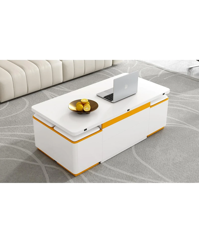 Streamdale Furniture Lift-Top Coffee Table with Storage Stools & Foldable Top