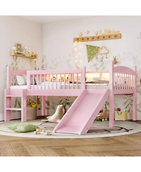Streamdale Furniture Twin Xl Solid Wood Loft Bed with Led Lights and Storage Shelves