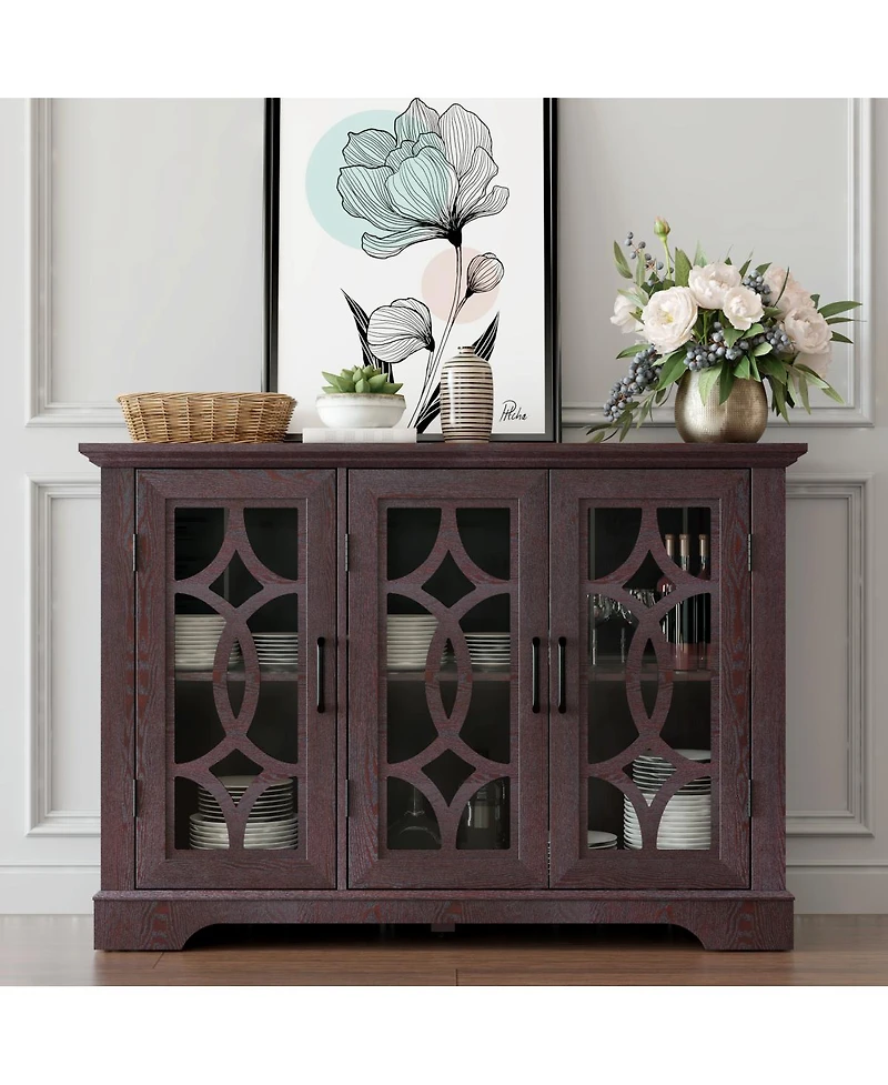 Streamdale Furniture 48.66" x 15.55" x 34.06" Sideboard with 3 Glass Doors & Adjustable Shelf