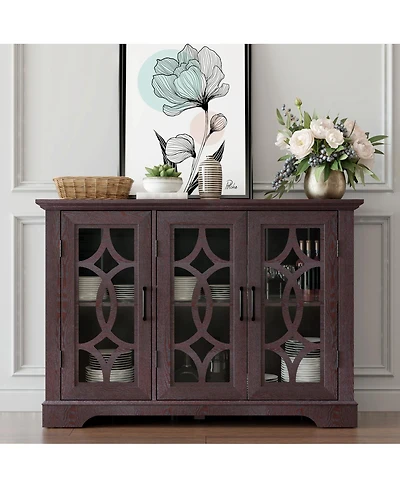 Streamdale Furniture 48.66" x 15.55" x 34.06" Sideboard with 3 Glass Doors & Adjustable Shelf