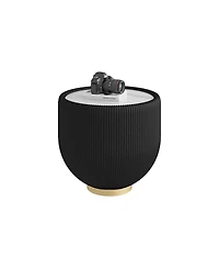 Streamdale Furniture Modern Round Sintered Stone Leather Edge Sofa End Table with Metal Base