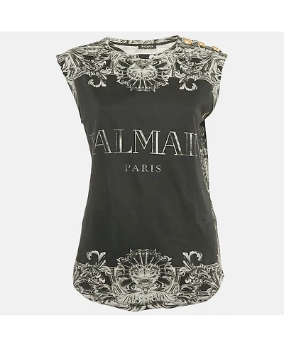 Pre-Owned Balmain Women's Black Print Cotton Sleeveless Top
