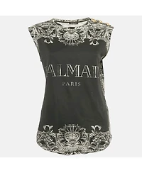Pre-Owned Balmain Women's Black Print Cotton Sleeveless Top