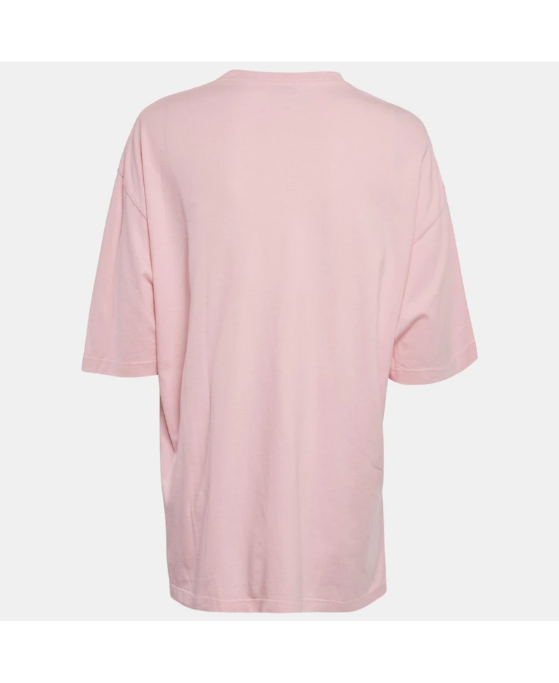 Pre-Owned Balenciaga Women's Pink Logo Print Cotton Oversized T-Shirt