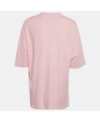 Pre-Owned Balenciaga Women's Pink Logo Print Cotton Oversized T-Shirt