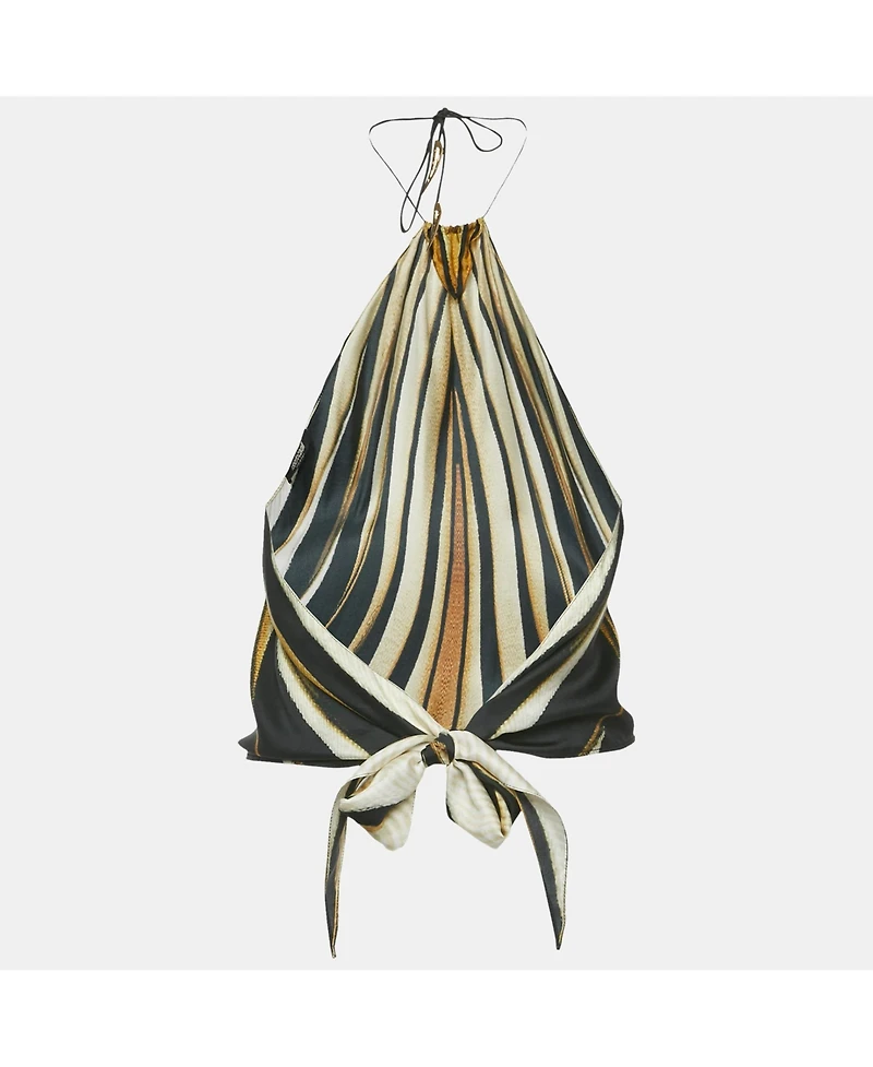 Pre-Owned Roberto Cavalli Women's Brown Animal Skin Print Silk Scarf Top