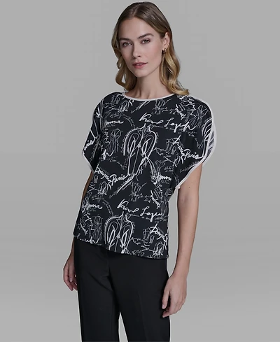 Karl Lagerfeld Paris Women's Cut and Sew Crew Neck Top