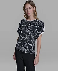 Karl Lagerfeld Paris Women's Cut and Sew Crew Neck Top