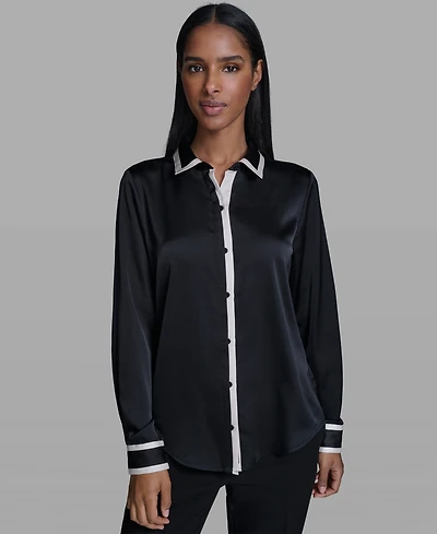 Karl Lagerfeld Paris Women's Collared Long-Sleeve Top