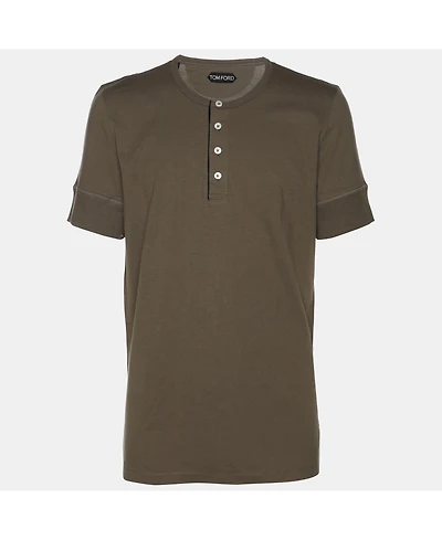Pre-Owned Tom Ford Men's Olive Green Cotton Knit Henley T-Shirt