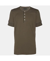 Pre-Owned Tom Ford Men's Olive Green Cotton Knit Henley T-Shirt