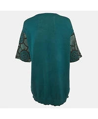 Pre-Owned Dries Van Noten Womens Teal Green Floral Intarsia Lurex Knit Top
