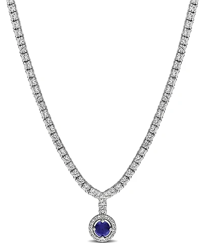 Macy's Sapphire (1/2 ct. t.w.) and White (2-7/8 Necklace Sterling Silver