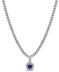 Macy's Sapphire (1/2 ct. t.w.) and White (2-7/8 Necklace Sterling Silver