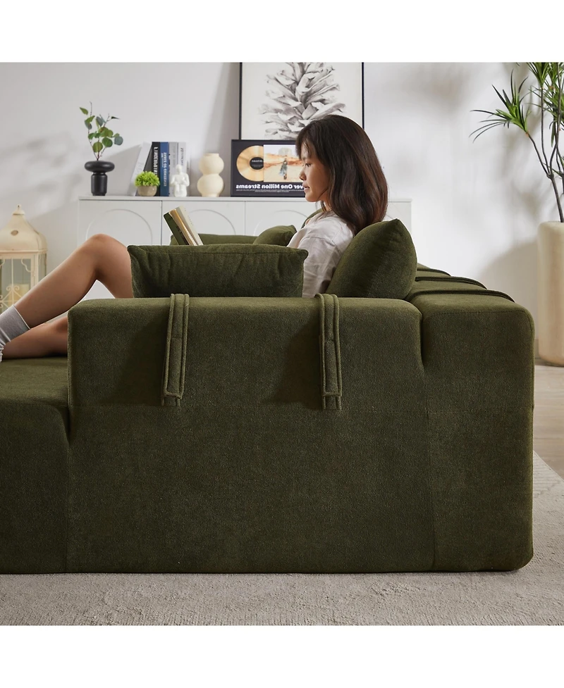 Lovmor Right Chaise 108 Inch Modular L shaped Chenille Sectional Sofa Set with 6 Pillows