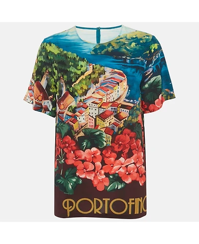 Pre-Owned Dolce & Gabbana Women's Multicolor Portofino Print Silk Top