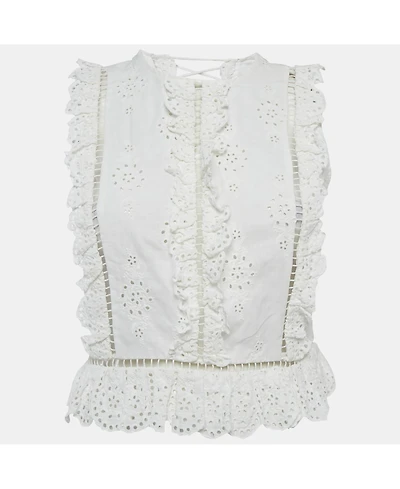 Pre-Owned Zimmermann Women's White Linen Blend Eyelet Crop Top