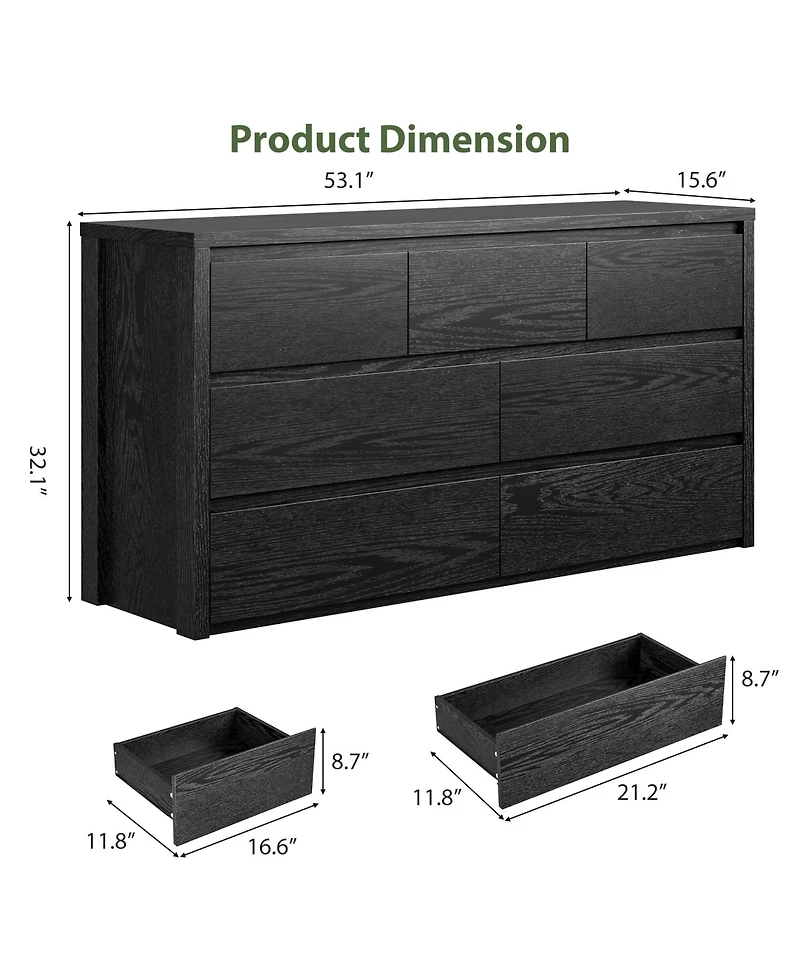 gaomon 7-Drawer Dresser for Bedroom, Wide Handle-Free Wooden Chest of Drawers, Black