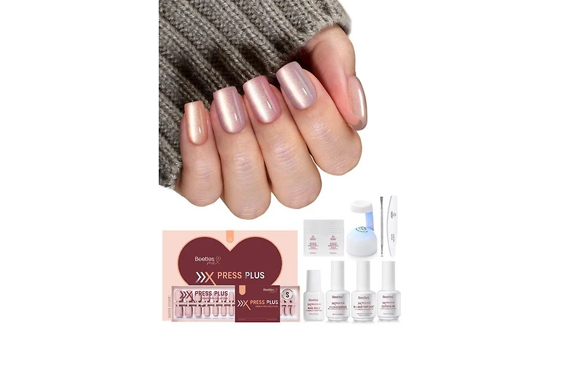 Beetles X Press Short Square Cat Eye Press-On Nails Kit, Nude (224 pcs)