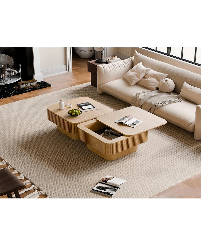 Streamdale Furniture 31.5" Solid Wood Veneered Modern Coffee Table with Storage