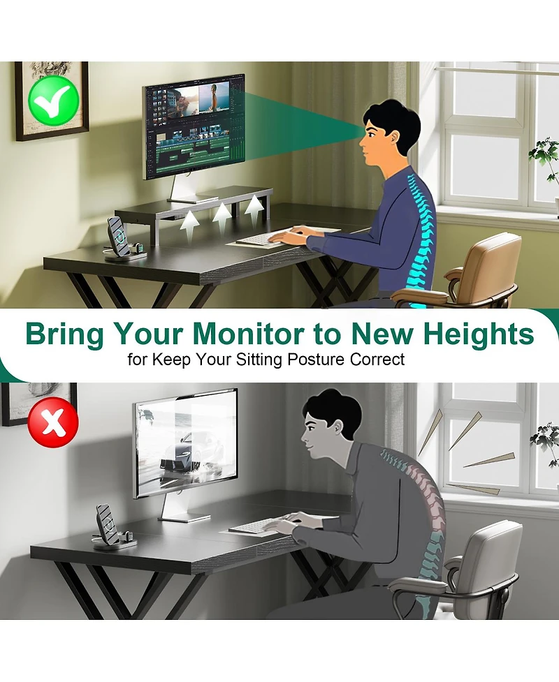 Streamdale Furniture Gaming Desk with Usb Charging, Led Lights & Monitor Riser