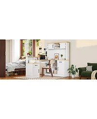 Streamdale Furniture L-Shaped Computer Desk with Outlet, Drawers, Bookshelf, White
