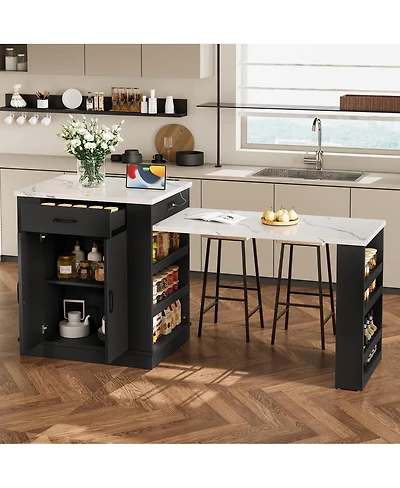 Streamdale Furniture Extendable island console with drawers, cabinet, shelving, dining table, breakfast bar