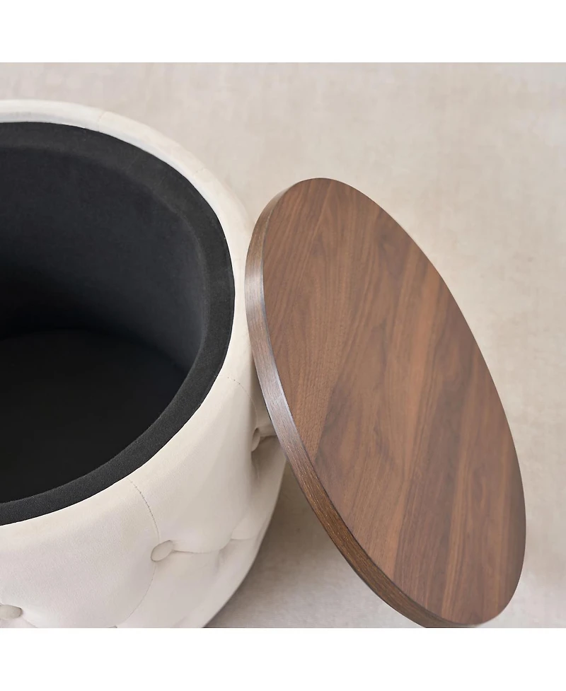 Streamdale Furniture Luxurious Velvet Nesting Ottomans (Set of 2) - 4-in-1 Storage, Wood Tray, Beige