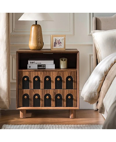 Streamdale Furniture Modern 26" Nightstand w/ Charging Station & 2 Drawers, 23.75" Wide Bedside Table.