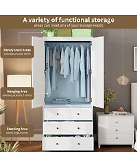 gaomon Armoire Wardrobe Closet with Drawers, 69.5" Wooden Wardrobe Cabinet with Hanging Rod & Doors, White