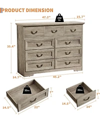 gaomon Farmhouse 9-Drawer Dresser, Rustic Vintage Chest with Natural Texture, Spacious Storage Organizer