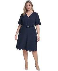 Eliza J Plus Scalloped Hem V-Neck Dress