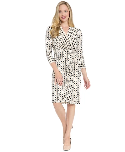 London Times Petite Faux Wrap Midi Dress