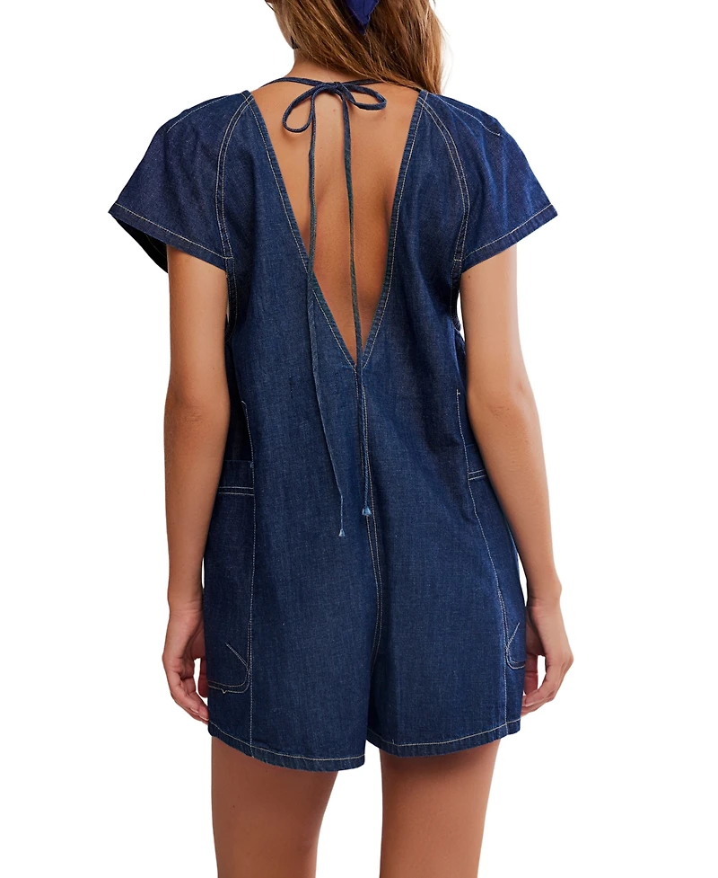 Free People Women's Fall V-Neck Denim Romper