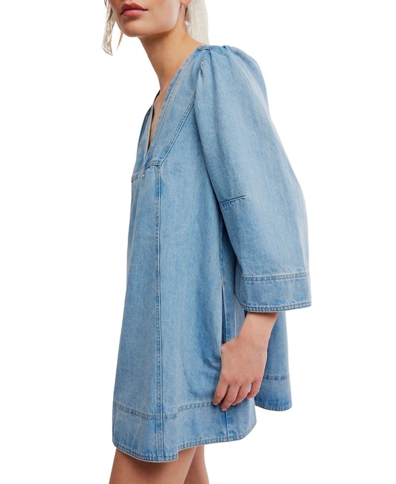 Free People Women's Goldie Balloon-Sleeve V-Neck Dress