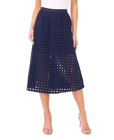 CeCe Women's Circle Eyelet Midi Skirt