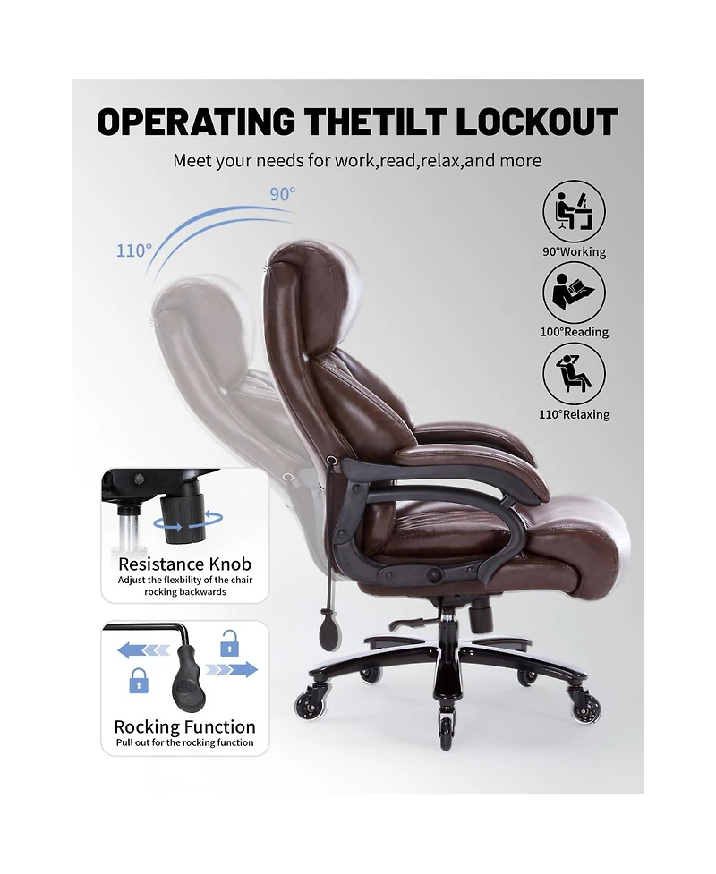 Streamdale Furniture 600LBS Heavy Duty Office Chair, Big & Tall, High Back Executive Desk Chair with Pocket Spring Cushion