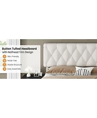gaomon Upholstered Platform Bed Frame with Diamond Button Tufted Headboard – 2 Spacious Storage Drawers Bedroom
