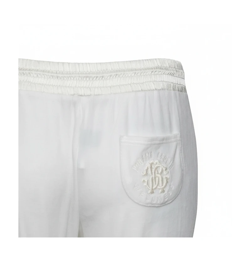 Pre-Owned Roberto Cavalli Women's White Cotton Rib Knit Detailed Cropped Joggers