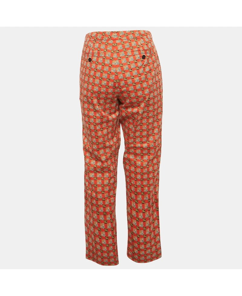 Pre-Owned Burberry Women's Bright Red Cotton Archive Print Pat Hanover Cigarette Pants