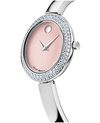 Movado Women's Museum Bangle Oval Lab Grown Diamond Swiss Quartz Silver Stainless Steel Watch, 22 x 26mm