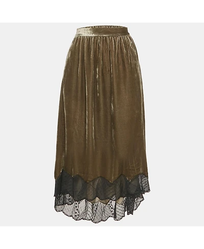 Pre-Owned Zadig & Voltaire Women's Green Lace Trim Velvet Joslin Midi Skirt
