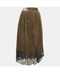 Pre-Owned Zadig & Voltaire Women's Green Lace Trim Velvet Joslin Midi Skirt