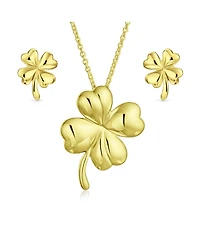 Bling Jewelry Lucky Charm Clover Pendant Stud Earrings Jewelry Set Gold Plated Sterling Silver