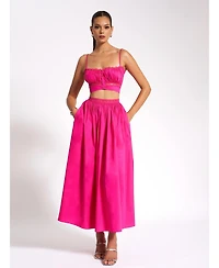 Miss Circle Women's Martha Fuchsia Cotton Poplin Maxi Skirt With Lace Trim