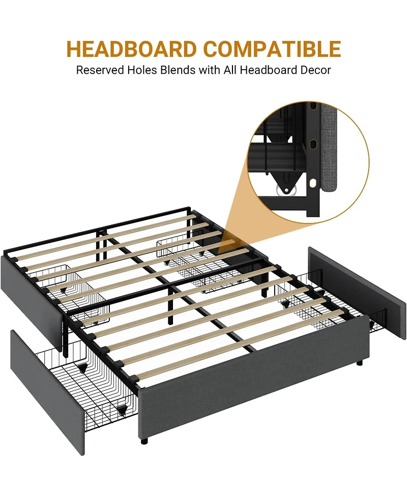 gaomon Platform Bed Frame with 4 Storage Drawers, Mattress Foundation