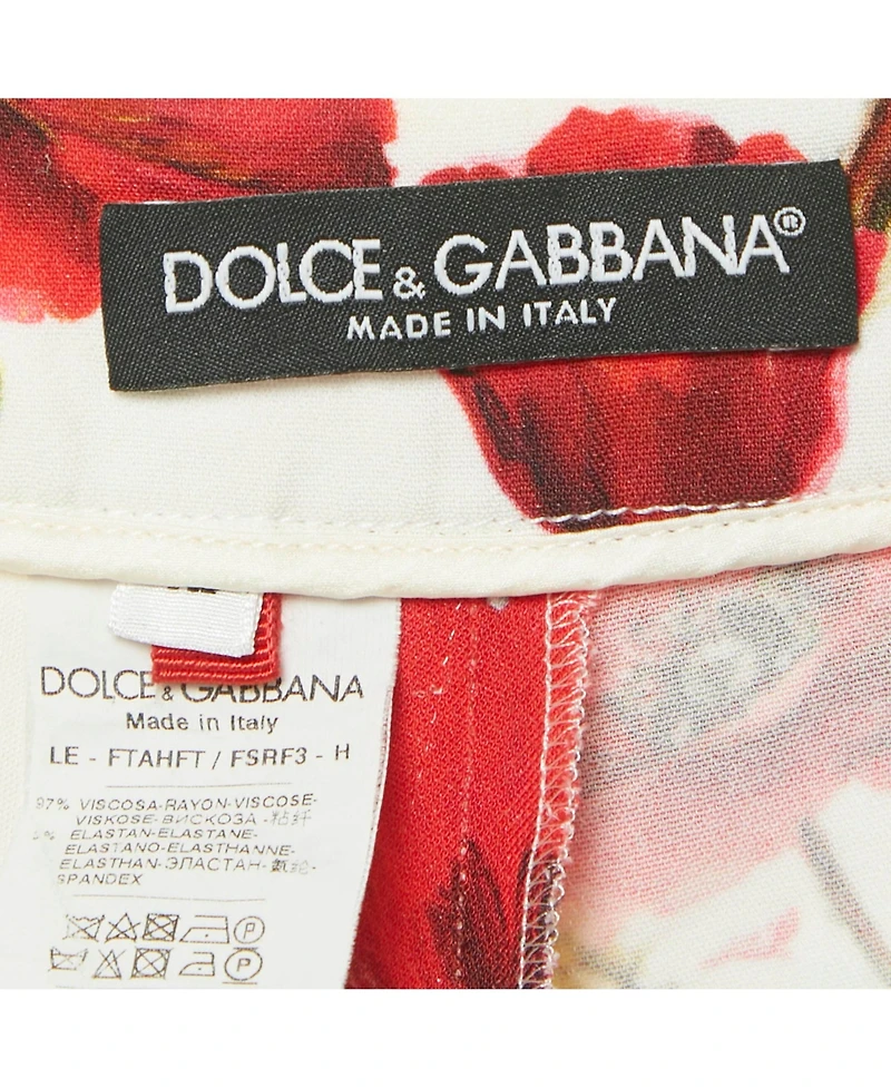 Pre-Owned Dolce & Gabbana Women's White Floral Print Crepe Trousers