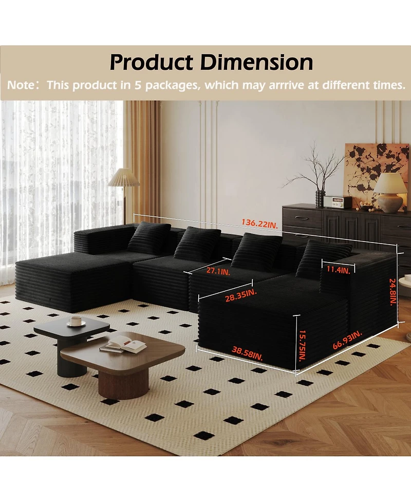 Streamdale Furniture Modular Sectional Couch: Deep Seat, Memory Foam, No Assembly (4 Seats + 2 Ottomans