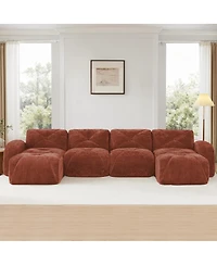 Streamdale Furniture U-Shaped Boneless Sofa, Tufted, 32D Sponge, Anti-Slip, Red Brown